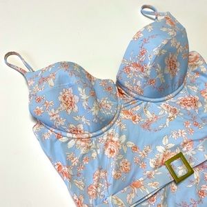 We Wore What Halogen Blue Wallpaper Floral Danielle One-Piece Swimsuit Size XL